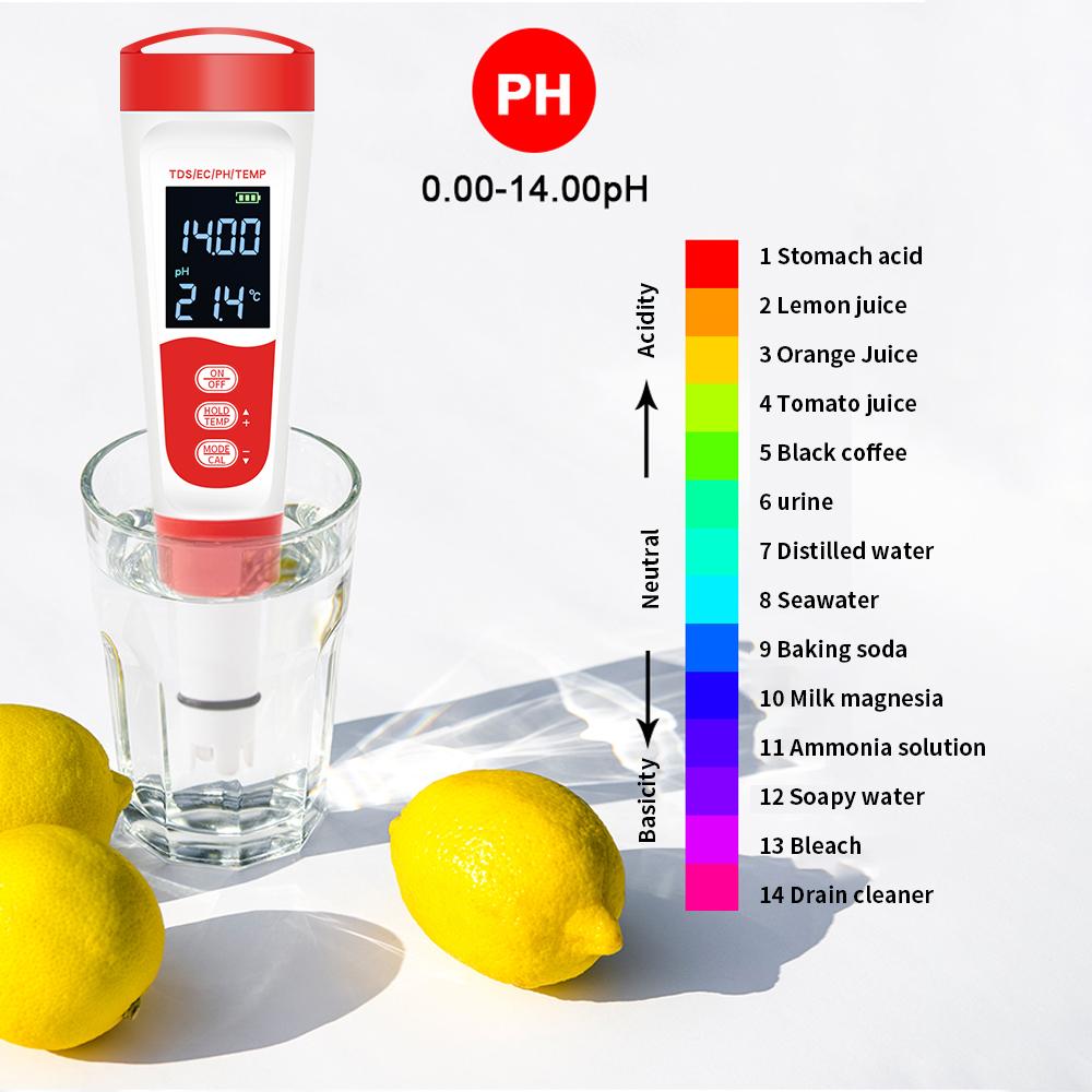 4 in 1 PH Temperature TDS EC PH Meter Digital Waterproof Water Quality PH Tester Water Purity Testing Pen For Pools Aquaculture
