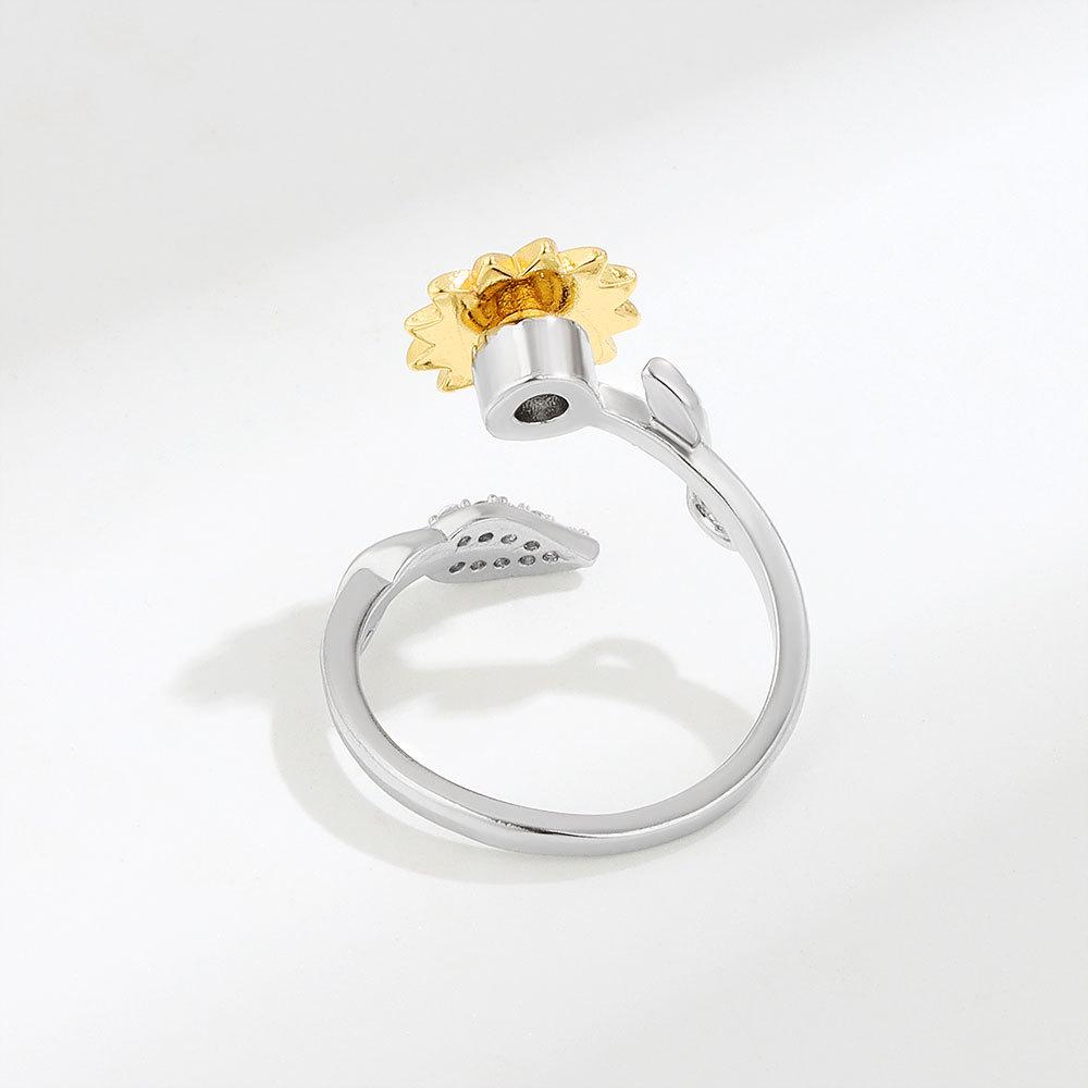 Creative Sunflower Spinner Ring For Women Anti Anxiety Stress Relief Jewelry You Are My Sunshine Rotatable Finger Ring