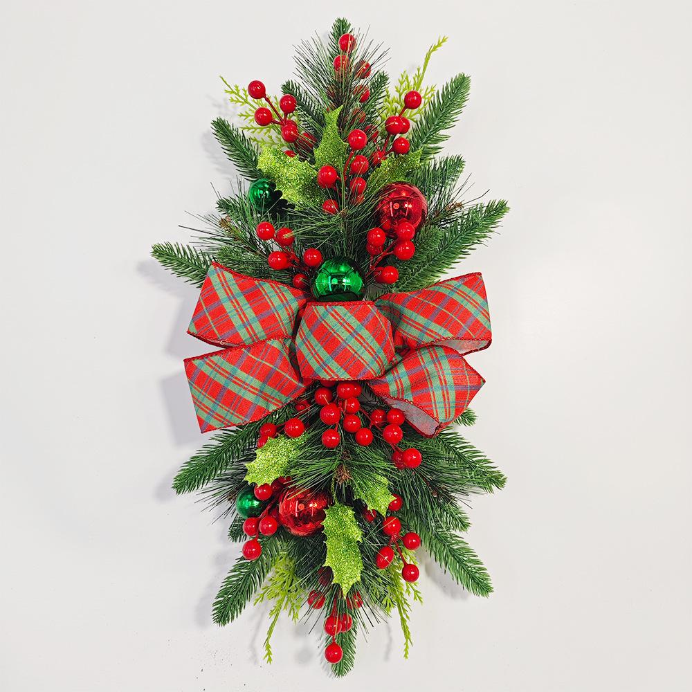 60x30cm Christmas Decor Stair Wreath with Light String Xmas Simulation Garland Gleamy Door Swag Garland for Christmas Party 2026