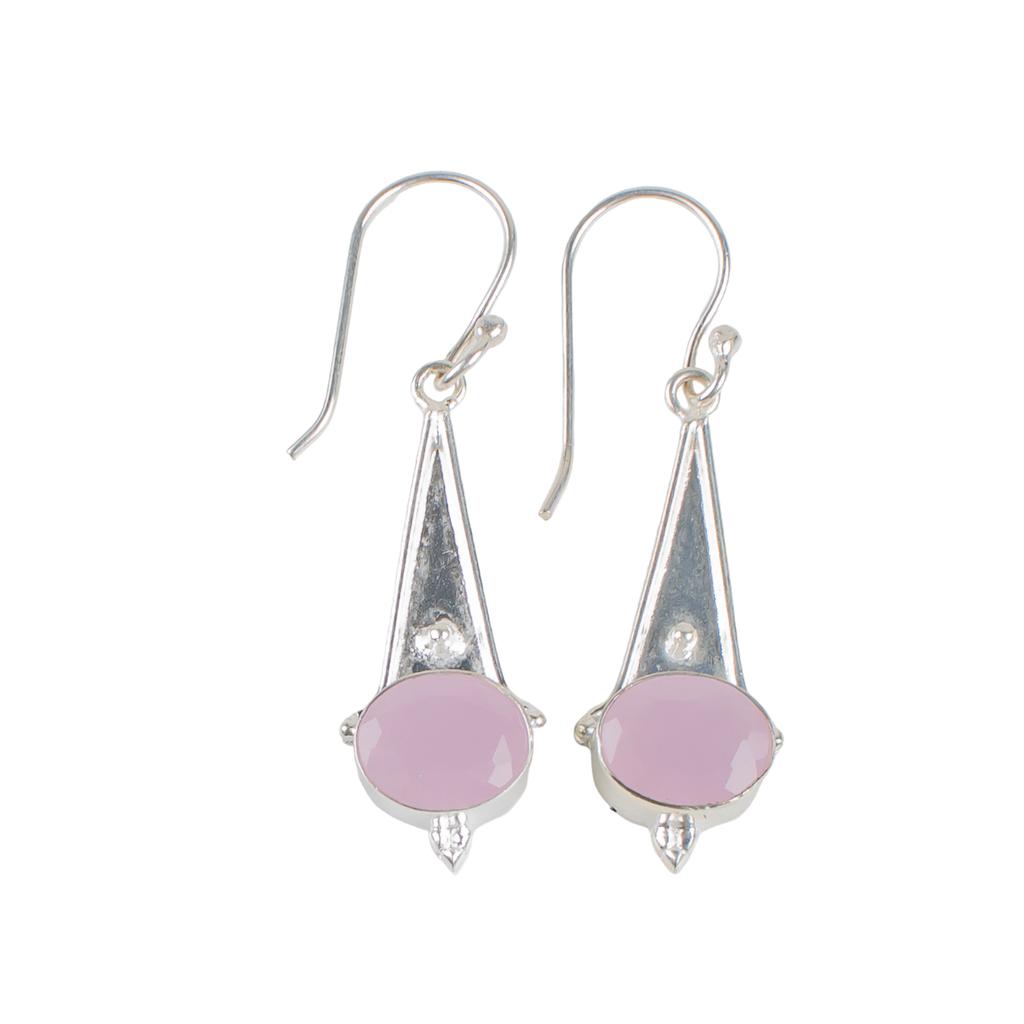 Rose Chalcedony Gemstone 925 Sterling Silver Jewelry Drop/Dangle Earrings 1.80" EE-50-16