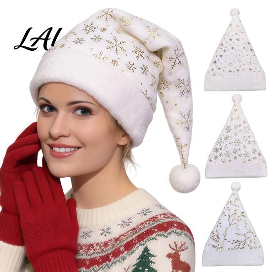 Soft Polyester Christmas Cap Snowflake Sequin Adults Plush for Santa Hat with Faux Holiday Celebration