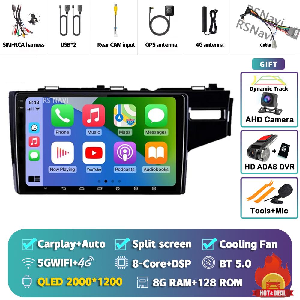 Android 14 Carplay Auto For Honda Jazz Fit 2014 - 2015 Car Radio Player Multimedia Stereo 360 Camera Navigation Video AI Voice