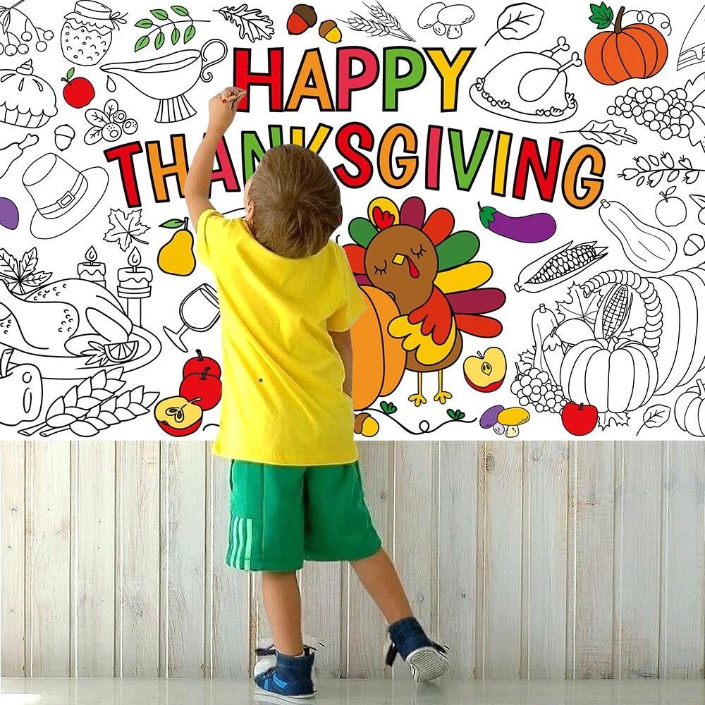 Kids Thanksgiving Diy Canvas Graffiti Paper For Fall Celebration Party Decor
