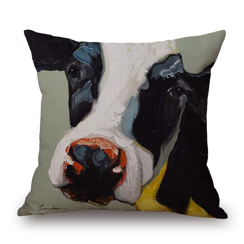 Kuh Handbemalt Kissenbezug Blumig Cartoon Tiere Dekorative Kissen Für Sofa Heimdekoration