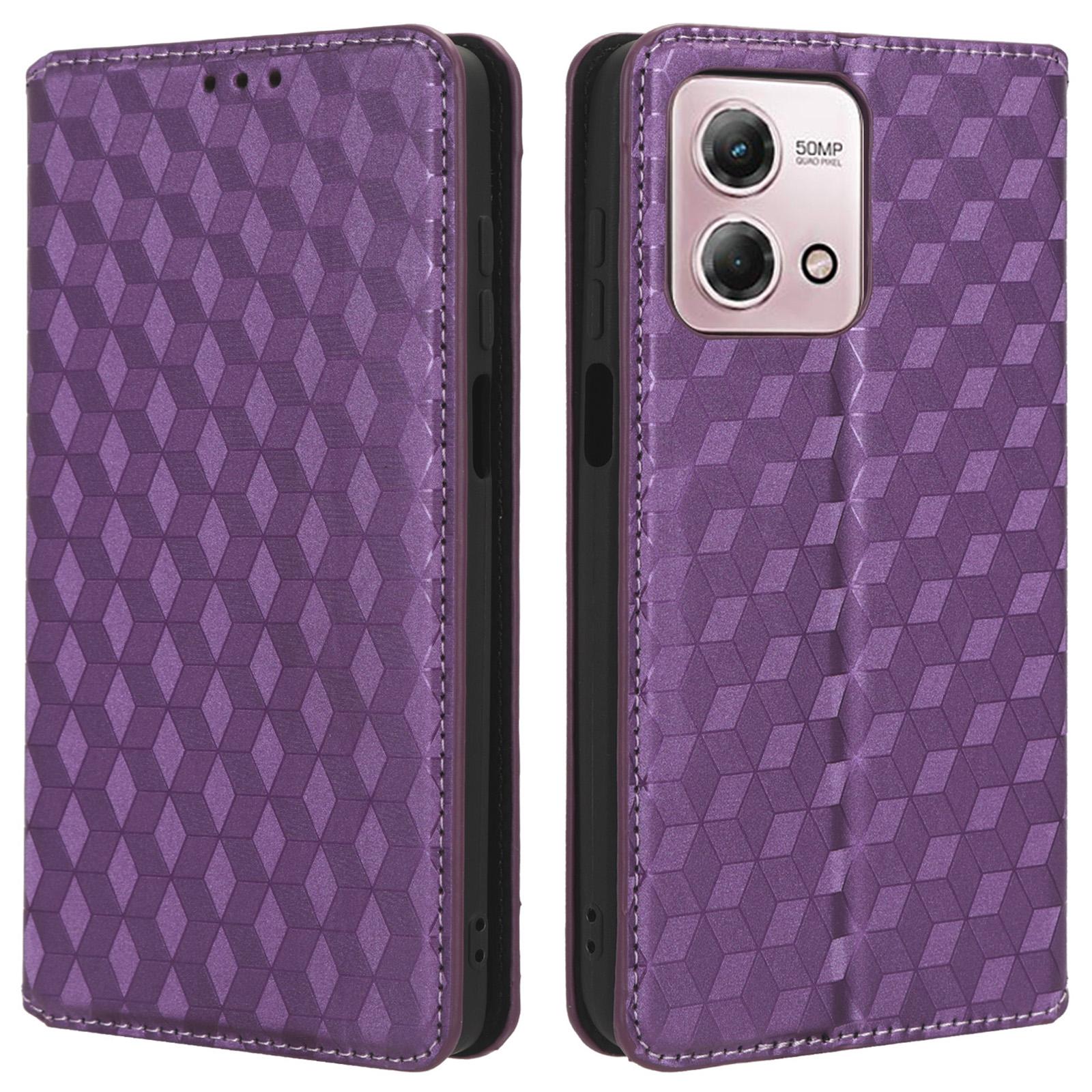 

Для Motorola Moto G Stylus (2023) Подставка Чехол Ромбовидный Оттиск Ракушка Искусственная Кожа Чехол для Телефона Purple