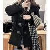 College-style Horn-buttoned Overcoat, Women's Jacket, Autumn and Winter Uniform, Short and Casual, Loose, Mid-length Style
