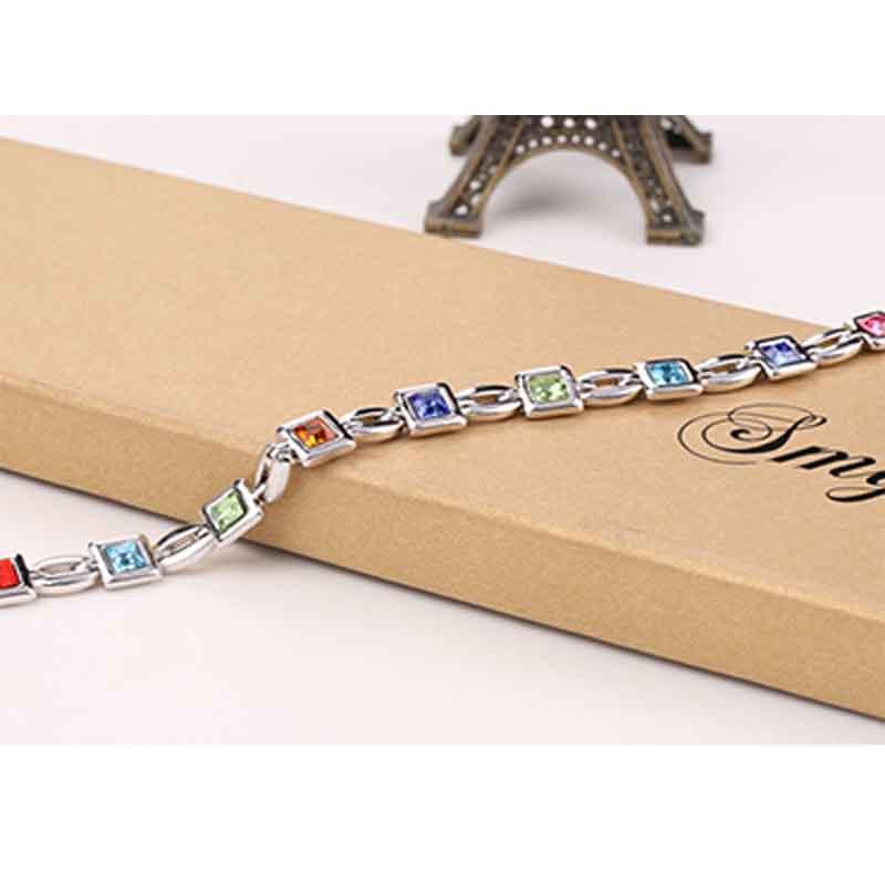 Jewelry Fashion Silver Plated Princess Cut Girl Elegant Crystal Charm Bracelet
