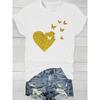 European Size Women's Casual Short Sleeve Crew Neck T-Shirt - Glitter Heart & Butterfly Graphic Print