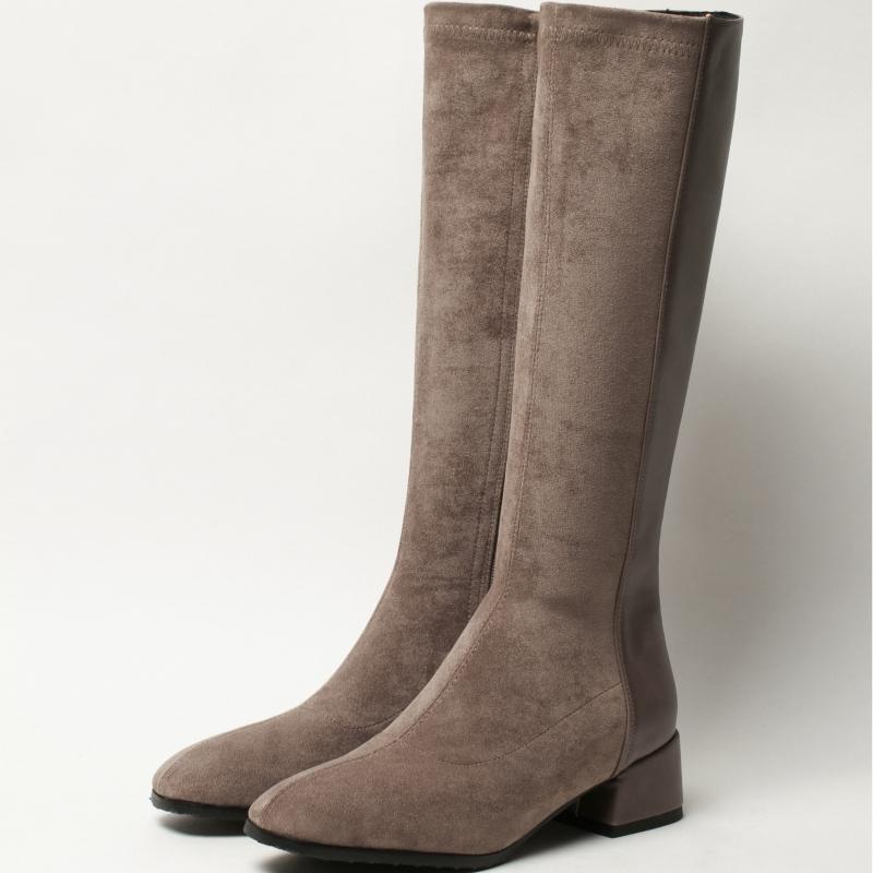 Women's Winter High Boots Quality Suede Knee High Boot Flock Casual Low Heel Autumn Winter Long Shoes Woman Black Large Size 43