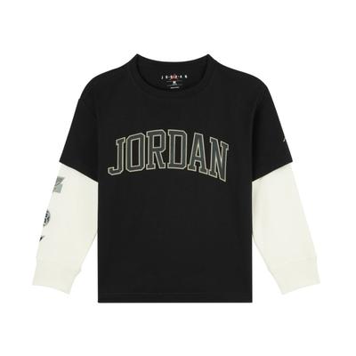 Fashionable Round Neck Letter Print Fake Two-Piece Long Sleeve T-Shirt Kids Tops Black JD2442168GS-002