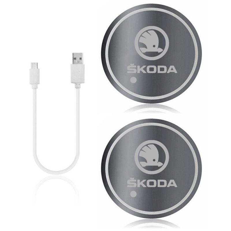 Car LED Cup Holder Lights Mat 7 Color-Changing Light Coasters For Skoda octavia 2 a7 a5 rapid fabia yeti superb SCALA Accessorie