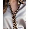 New Women's Leopard Print Long Sleeve Office Shirt Spring Autumn Lapel Casual Loose Blouse Simple Satin Elegant Solid Color Top Clothing