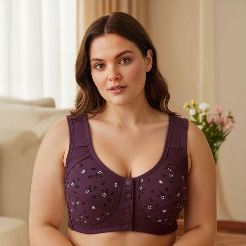 Damski Biustonosz Duży Rozmiar Zapinany z Przodu Biustonosz na Szerokim Ramiączku