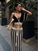 Trendy European-American Women's Sexy V-Neck Striped Knit Long Dress Set
