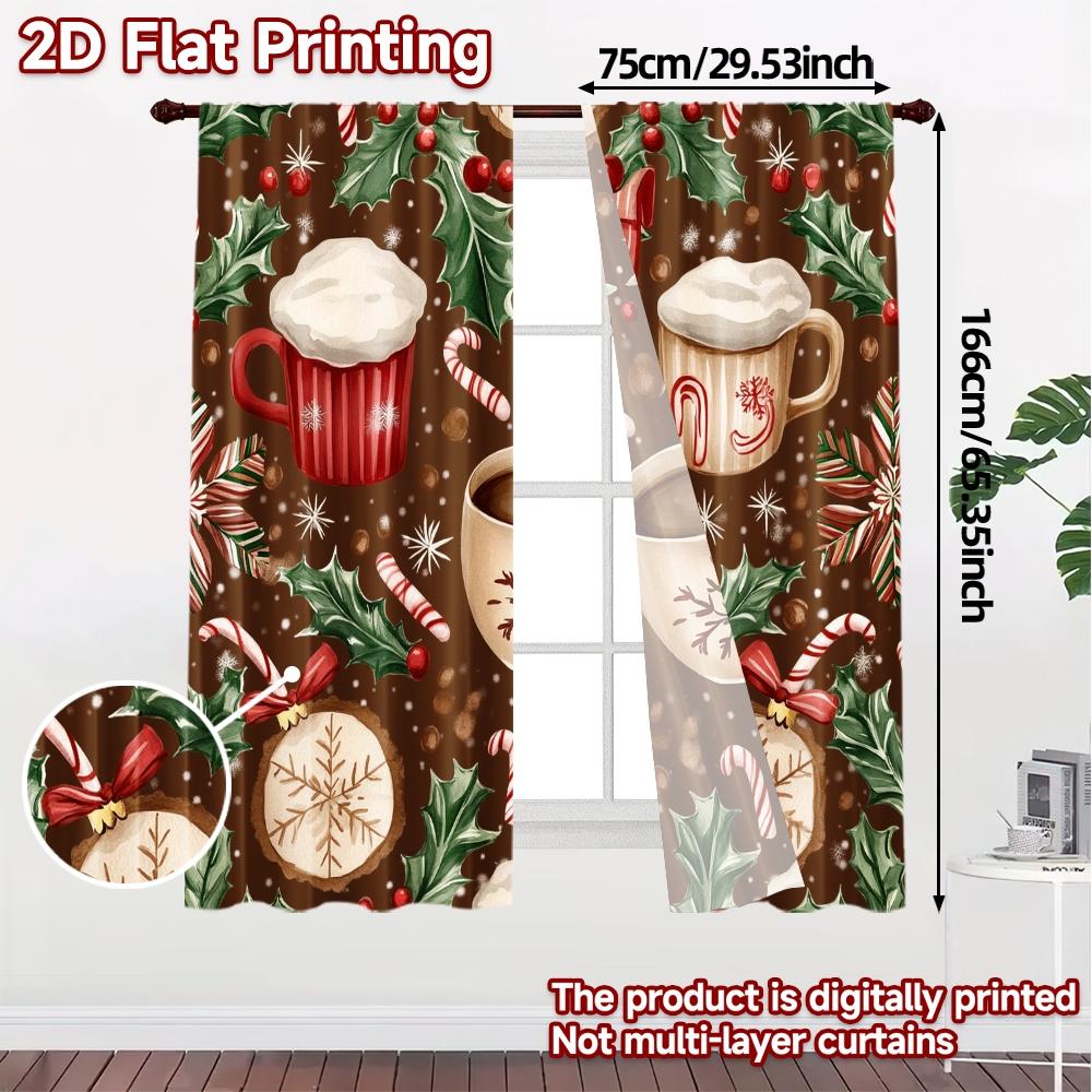 2 Stück, Vorhänge Weihnachten Kaffee Schneeflocken Feiertag (3) Modern Modern Vorhang Polyester Vorhänge Raumdeko für Küche, Schlafzimmer &