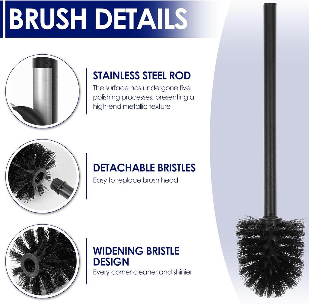 Black Stainless Steel Toilet Paper Holder with Brush and Shelf Free Standing Toilet Roll Paper Holder for Bathroom Accessories