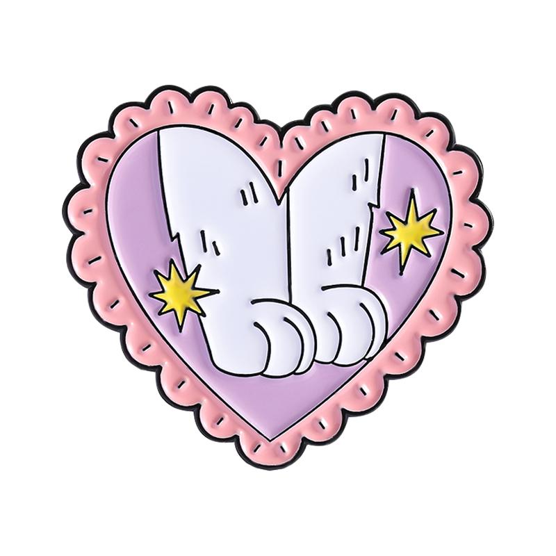 Cute Cat Heart Enamel Pins Custom Pink Cat's Paw Brooches Lapel Badges Clothes Animal Jewelry Gift for Kids Friends