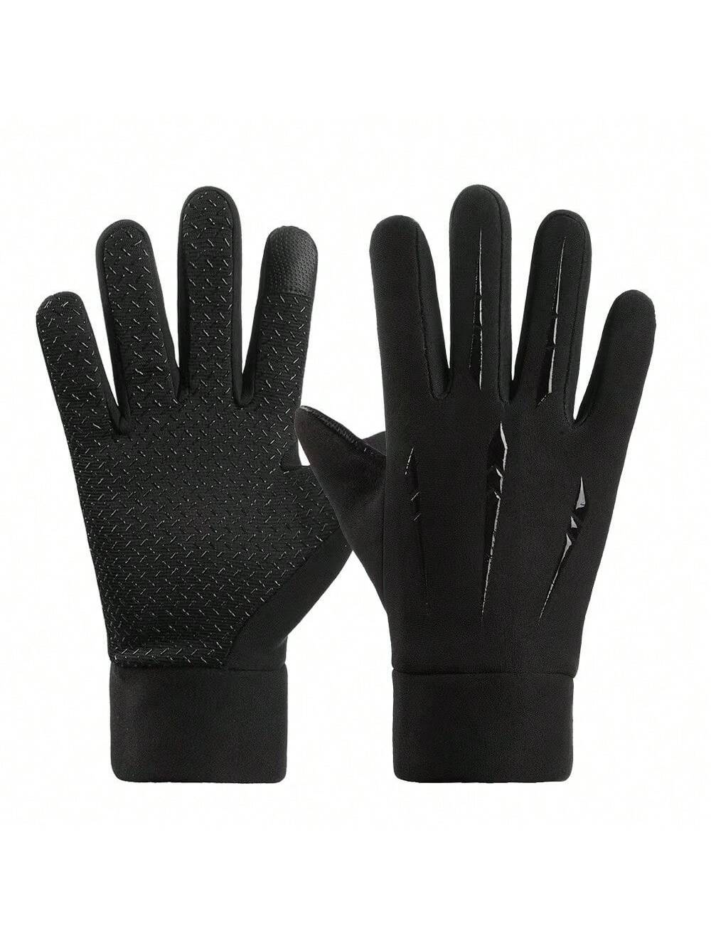 

Fleece Lined Warm Motorcycle Gloves Men Full Finger Touchscreen Windproof чёрный