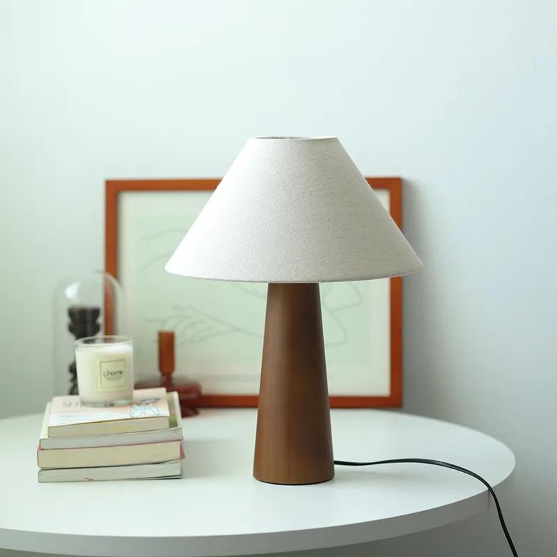 Solid Wood  Retro Fabric Desk Lamp Indoor Decor Atmosphere Bedroom Bedside  Living Room Tea Room Study Lamp