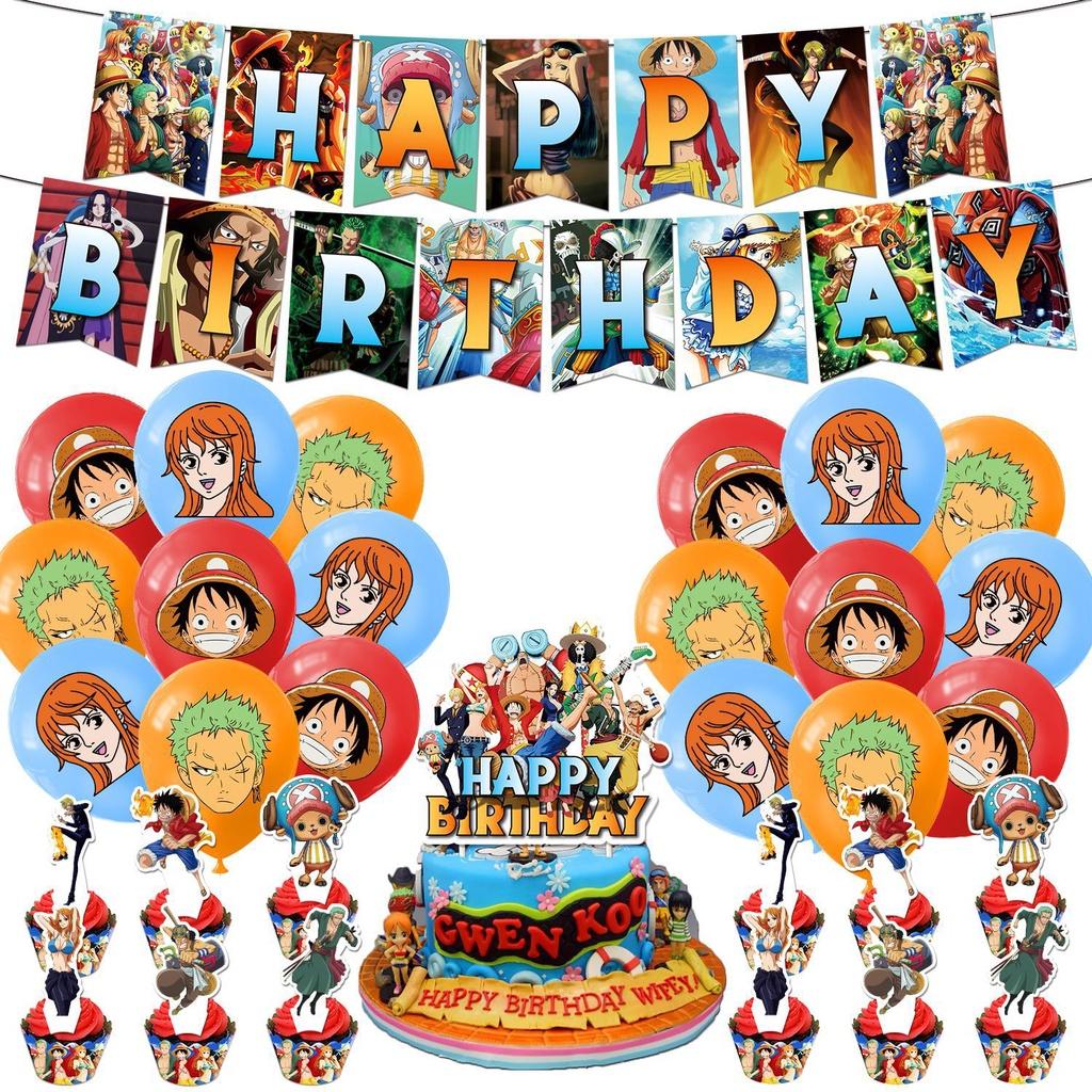One Piece Themed Birthday Party Decoration Set Props Balloons Cake Flags Toppers