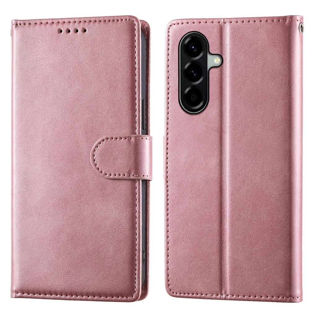 For Samsung Galaxy A56 5G Case Stand Wallet Calf Texture PU Leather Flip Phone Cover with Wrist Strap