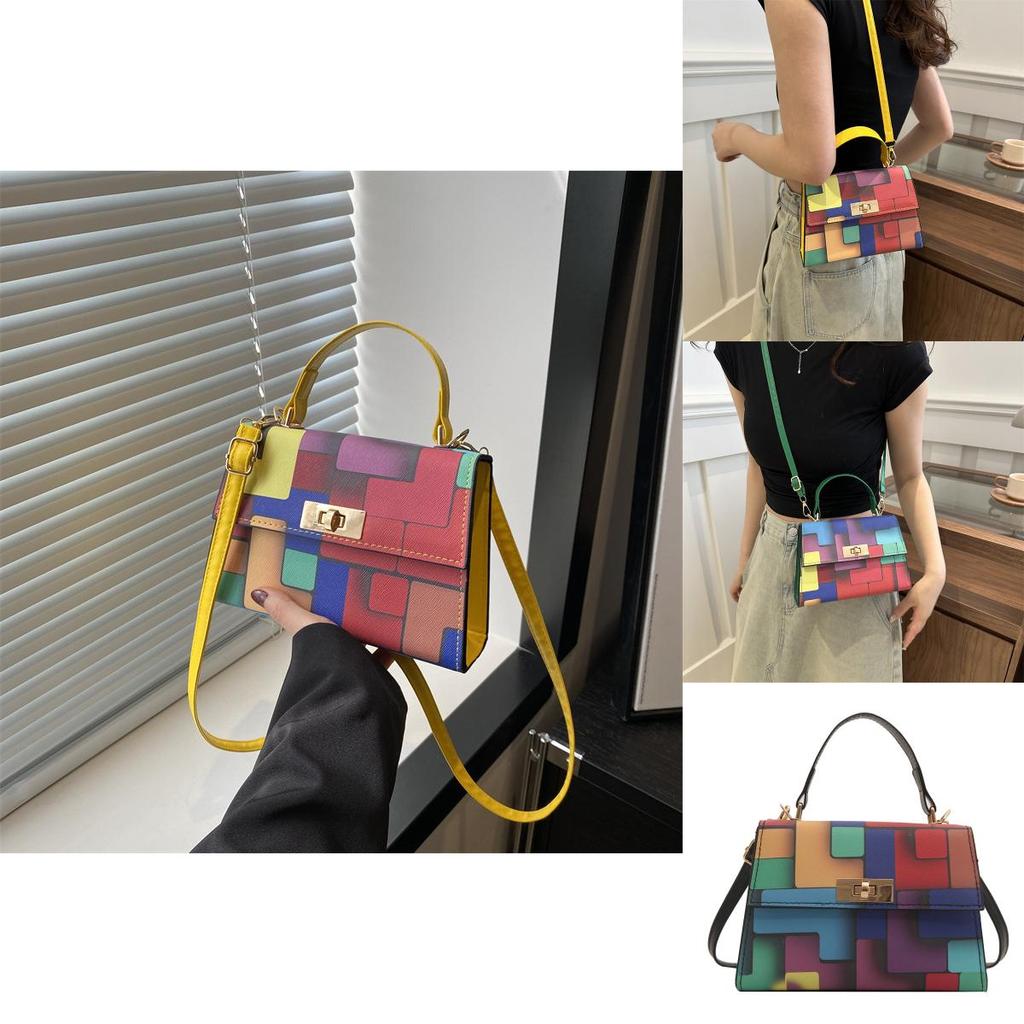 Trendy Color-block Fashion Chain Crossbody Purse For Women In Stylish Black Green Yellow And Rose Pink