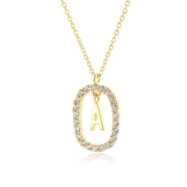 925 Sterling Silver Gold 26 Letters A -Z Alphabet Initial Long Chain Necklace Ovals Luxury Jewelry Crystal Cz Choker