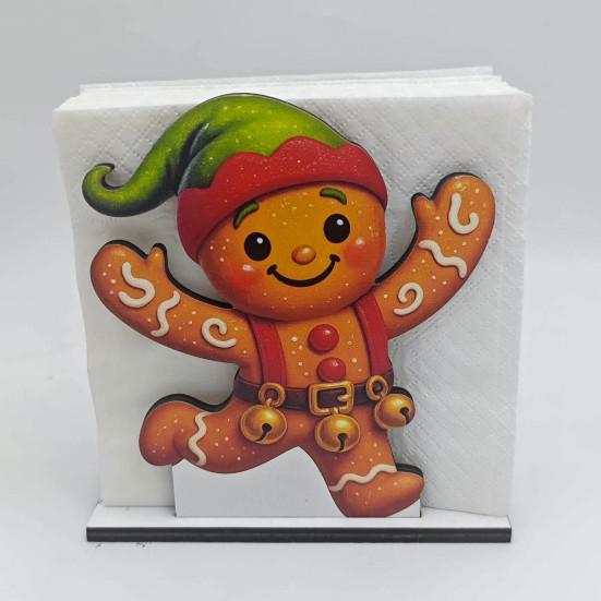 Xmas Gift for Home Wooden Christmas Napkin Holder, Gingerbread Man And Deer Design, Decorative Kitchen Accessory Vertical Paper Towel Storage