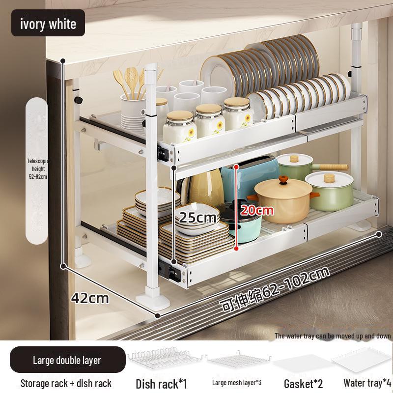 Under-Sink Kitchen Cabinet Storage Rack with Drawer and Tiered Basket