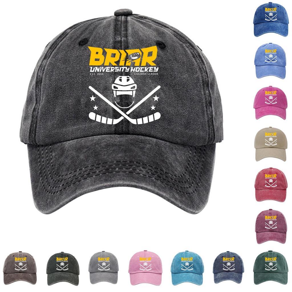 Washed Cotton Baseball Cap Vintage Soft Top Denim Hat Adjustable Strap Printed Design College League Sports Style Unstructured Fit
