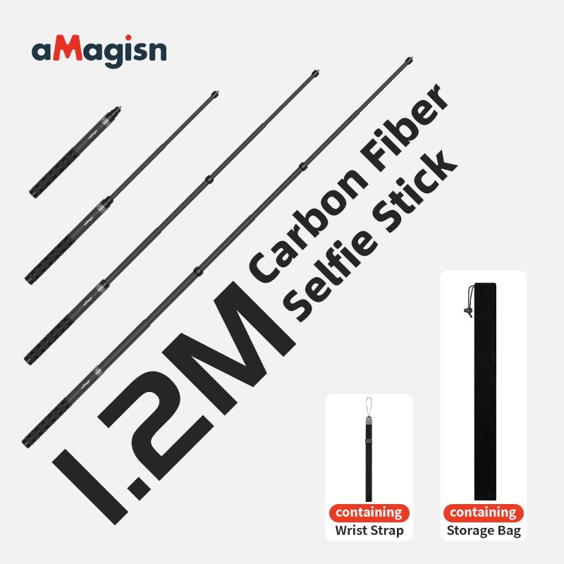 aMagisn 1/4’’ Selfie Stick Ball Head / Aluminum / Carbon Fiber Extendable Telescopic Pole for Gopro DJI Insta360 X4 X3 Ace Pro 2 7