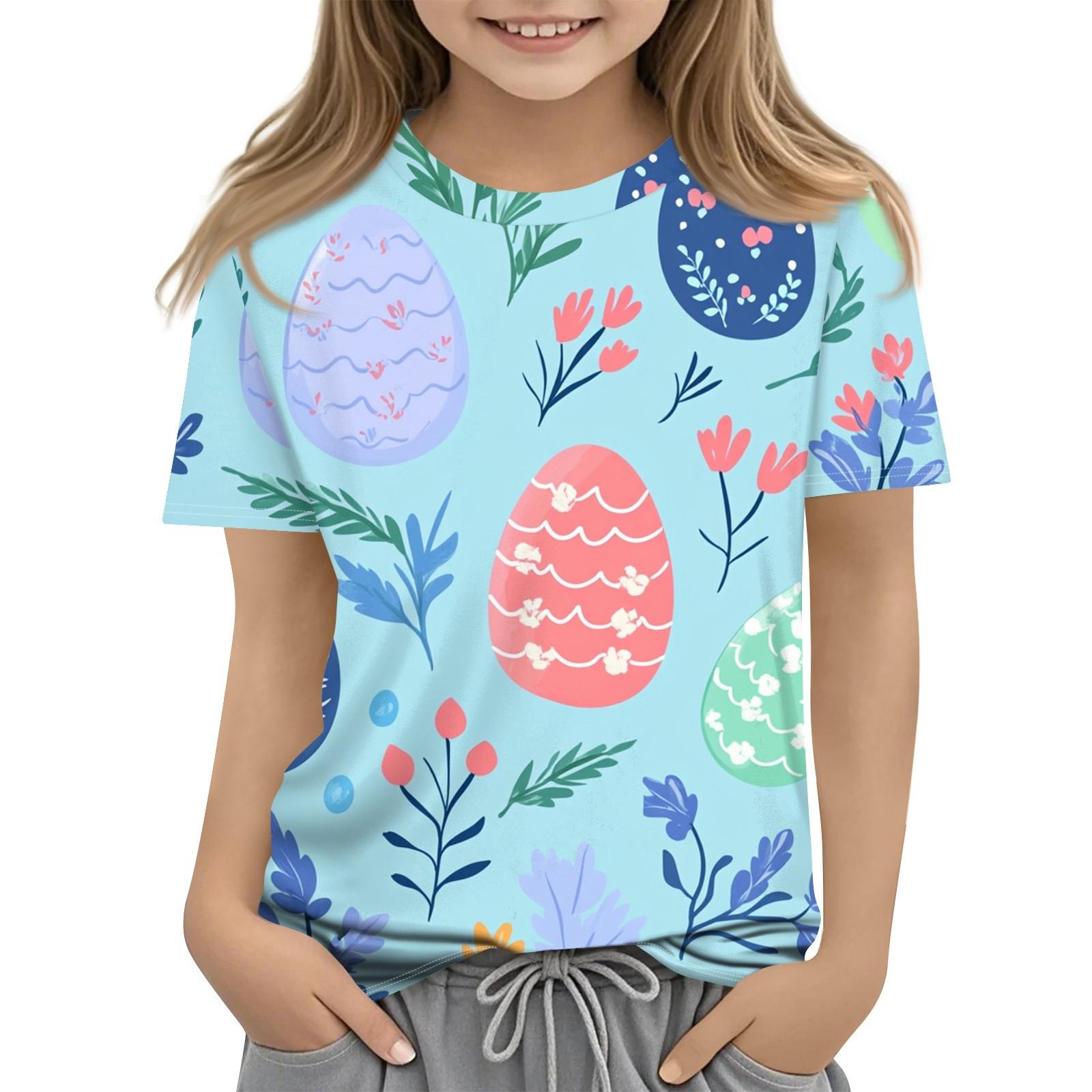 

Детская модная повседневная футболка с коротким рукавом и принтом в виде Пасхи и круглым вырезом 130