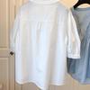 Korean version of loose Japanese casual shirt pleated bubble sleeves cotton short-sleeved doll shirt top women