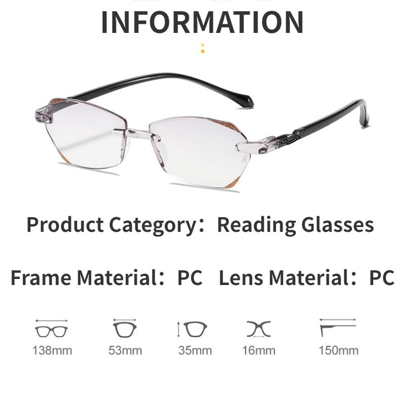 Rimless Reading Glasses Women Vintage Frameless Diamond Cut Edge Hyperopia Eyeglasses Anti Blue Light Computer Eyewear +1.0~+4.0