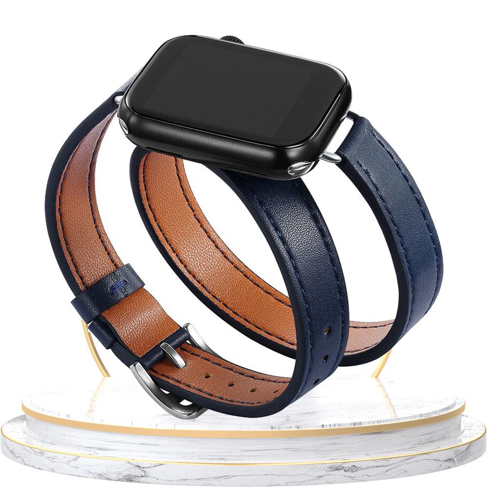Double Tour leather Strap For Apple Watch ultra band 49mm 45mm 42mm 44mm Series 8 7 6 Se 5 4 3 2 Iwatch 6 38mm 40mm Correa 41mm
