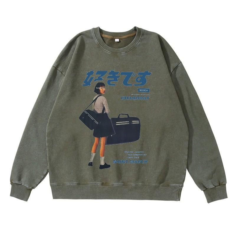Vintage Sweatshirts Male Washed Cotton Sportswear Spring Autumn Pullovers Casual Hoodie Hip Hop Streetwers