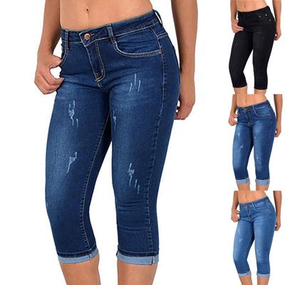 Moda damska Slim Jeans Mankiet Stretch Jeans Przycięte spodnie w dużych rozmiarach