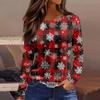 Women's Fashion Casual Slit Hem Round Neck Long Sleeve Loose Printed T-Shirt Ladies Top
