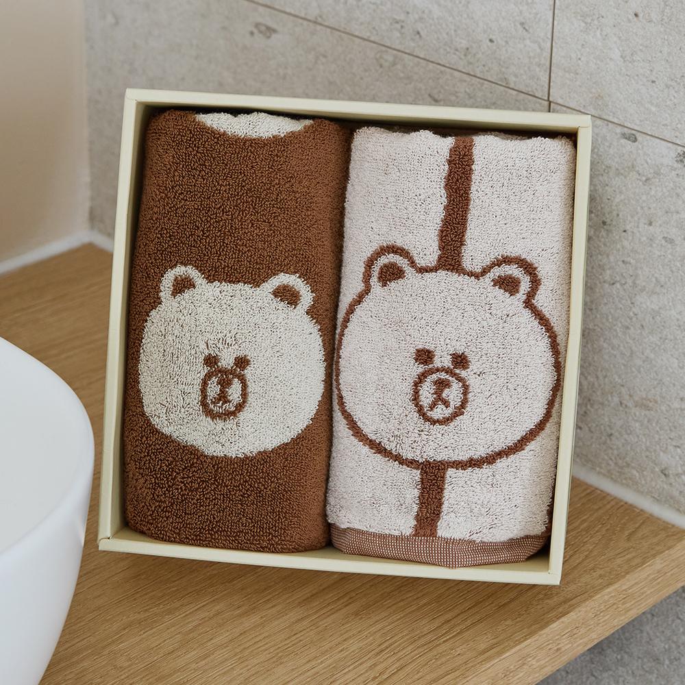 LINE FRIENDS x Songwol Brown Basic Towel 2-Piece Set (Brown, Ivory)