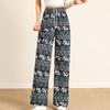 Pantaloni da Donna a Vita Alta Stile Etnico Vita Elastica Coulisse Stampa Elefante Retrò Gamba Larga Dritta Pantaloni Abbigliamento Femminile