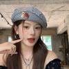 Autumn new niche button plaid beret female face small cloud painter hat trendy high sense