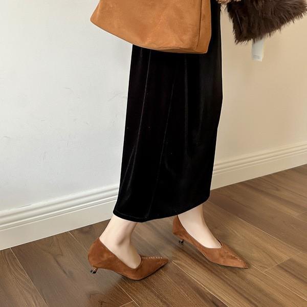 2025 new autumn fashion suede short thin heel shallow mouth soft sole foot cover versatile commuter work women's shoes