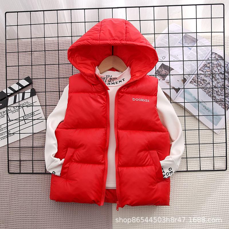 Kids' Hooded Wash-Free Down Vest for Fall/Winter, Unisex Outerwear Gilet, Medium To Large Sizes