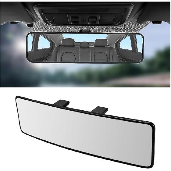 Car Rear View Mirror, 11.2" HD Clear Panoramic Convex Wide Angle Vehicle Rearview Mirror Extender To Reduce Blind Spot, Anti-Glare Clip-On Auto