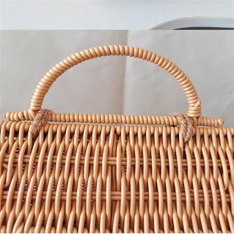 Valigia Scatola Decorativa in Rattan Cesto Intrecciato a Mano in Plastica a Forma di Casa con Manico Sacchetto per Confezionare Regali per Festival