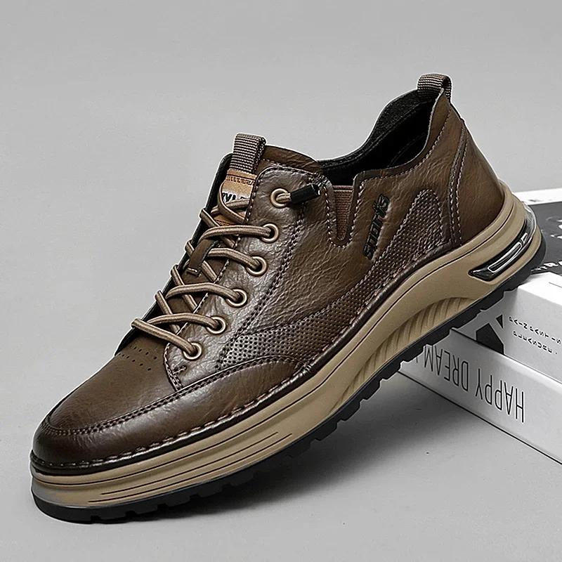 Fashion New Men's Genuine Leather Casual Shoes New Luxury Handmade Outdoor Running Shoes Business Antiskid Men Sneakers Tennis Masculino