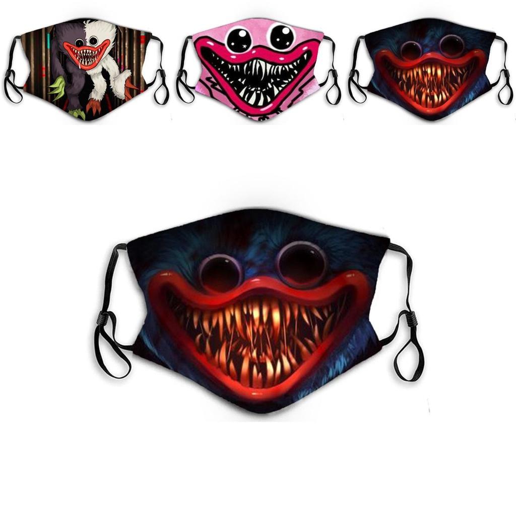 Masca de Față din Bumbac de Halloween Poppy Playtime Huggy Wuggys Pentru Adulți, Ajustabilă, Respirabilă