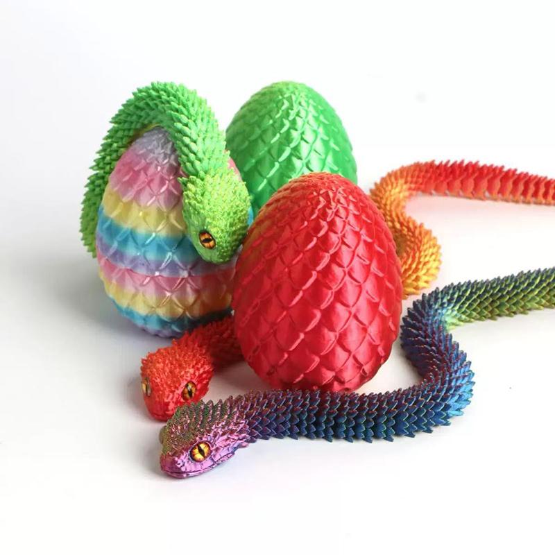 30cm 3D Printed Snake With 8.5cm Egg Mobility Simulate Snake Ornament Cool Funny Figurine For Home Office Desktop Home Decor