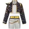 3-teiliges Set Mädchen Koreanischer Stil Pop-Sänger Banduniform Cosplay Outfit Mantel+Weste+Hose Hip Hop Verkleidung Tanzaufführung Kostüm