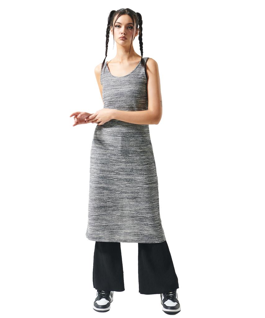 Attention Row For Woman Heathered Sleeveless Long Dress (Black)